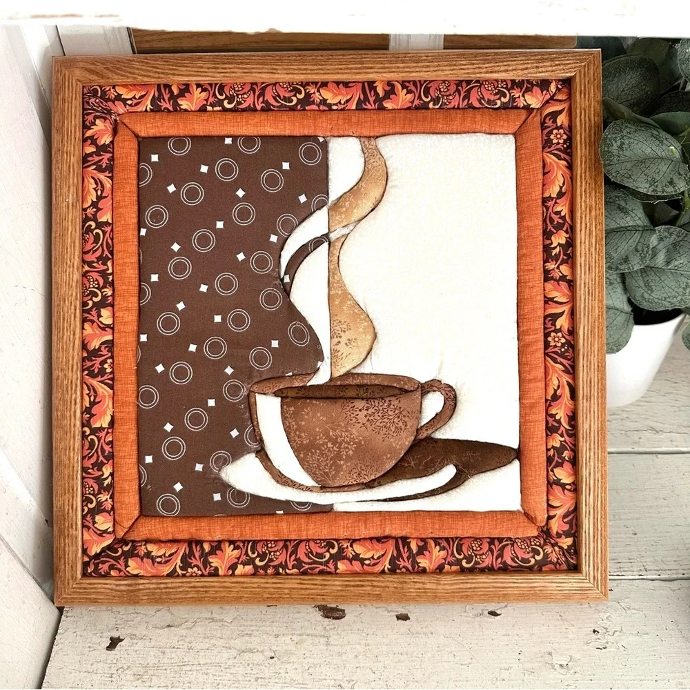 Coffee Quilted Bar Sign Barista Wall Hanging Fall Colors Coffee Mug Cup Art 13”